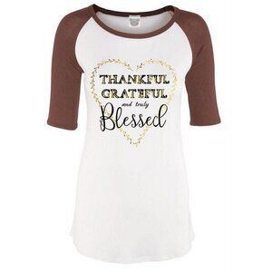 Thankful Grateful and Truly Blessed Coco Brown Half Sleeve Baseball T-Shirt Top
